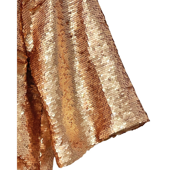 Peyton & Parker XL Rose Gold Sequin Top Keyhole Tie Back Short Sleeve Lined New - Picture 6 of 11